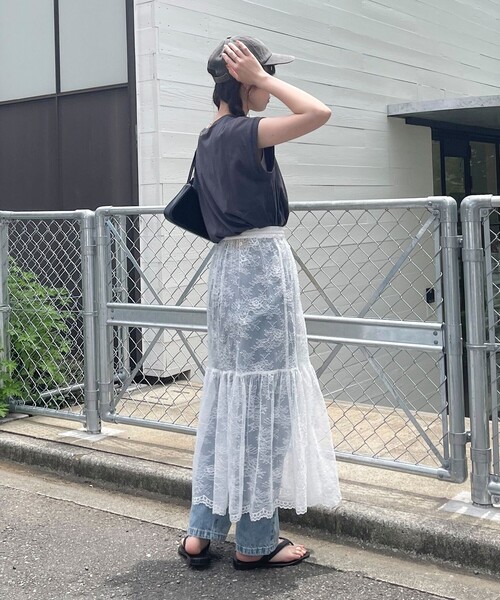 fredy emue(フレディエミュ)の「2WAYスカラレースギャザースカート(スカート・レディース・ブラック/オフホワイト・38)」の17枚目の写真