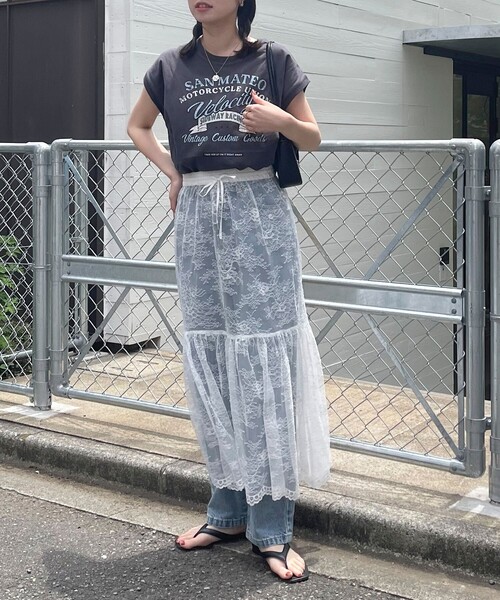 fredy emue(フレディエミュ)の「2WAYスカラレースギャザースカート(スカート・レディース・ブラック/オフホワイト・38)」の16枚目の写真