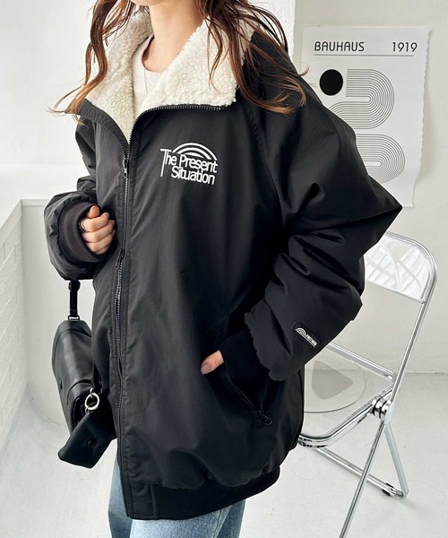 セール】《FIRSTMOODコラボ》ナイロン裏ボアオーバーサイズブルゾン