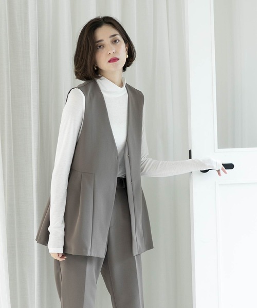 OPAQUE.CLIP（オペークドットクリップ）の「◆ペプラムジレ／セットアップ対応【洗濯機洗い可】（ベスト・レディース・ブラウン系その他/ブラック・42/40/38/36）」の6枚目の写真