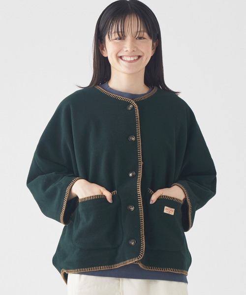 KRIFF MAYER Lady's Collection（クリフメイヤーレディースコレクション）の「ブランケットステッチドルマンJK（ノーカラージャケット・レディース・ブルーグリーン/レンガ/カラフル/チャコール/ベージュ・MEDIUM/LARGE）」の7枚目の写真