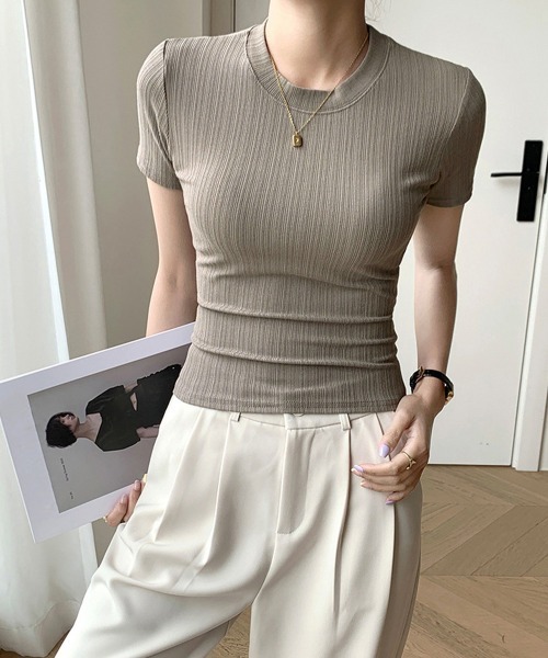 Miniministore(ミニミニストア)の「無地Tシャツ 半袖 レディース 薄手(Tシャツ/カットソー・レディース・グレイッシュベージュ/ブラック/ベージュ/ホワイト/チャコールグレー/カーキ/オリーブ・L/M)」の8枚目の写真