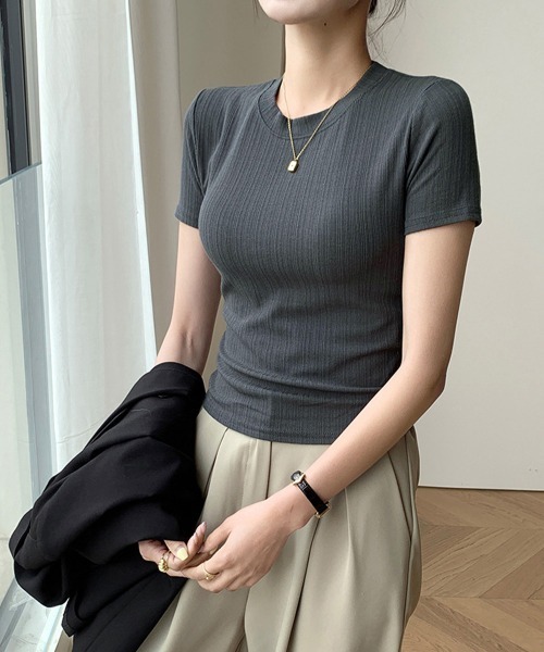 Miniministore(ミニミニストア)の「無地Tシャツ 半袖 レディース 薄手(Tシャツ/カットソー・レディース・グレイッシュベージュ/ブラック/ベージュ/ホワイト/チャコールグレー/カーキ/オリーブ・L/M)」の18枚目の写真