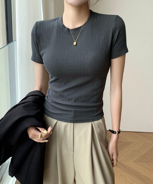 Miniministore(ミニミニストア)の「無地Tシャツ 半袖 レディース 薄手(Tシャツ/カットソー・レディース・グレイッシュベージュ/ブラック/ベージュ/ホワイト/チャコールグレー/カーキ/オリーブ・L/M)」の19枚目の写真
