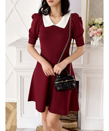 MIIA | 衿付配色ニットフレアワンピース(ワンピース)