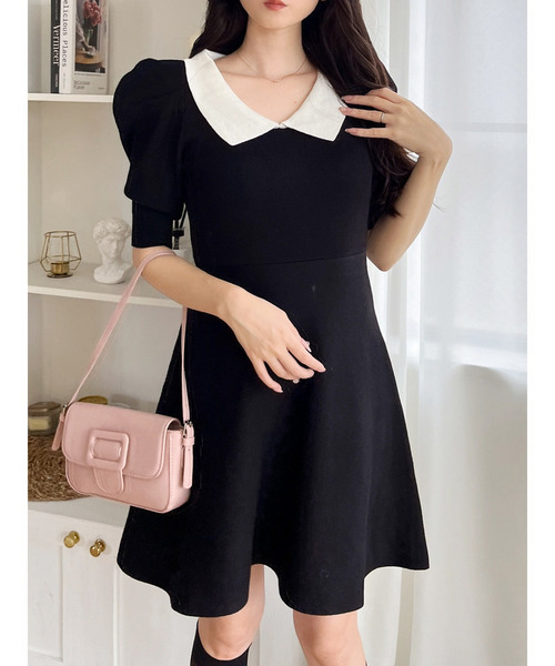 MIIA（ミーア）の「衿付配色ニットフレアワンピース（ワンピース・レディース・ベージュ/ブラック/ブルー/ボルドー・FREE）」の10枚目の写真