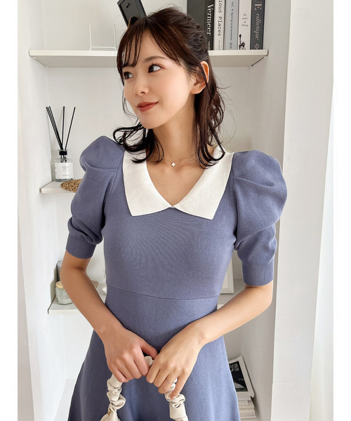 MIIA（ミーア）の「衿付配色ニットフレアワンピース（ワンピース・レディース・ベージュ/ブラック/ブルー/ボルドー・FREE）」の13枚目の写真