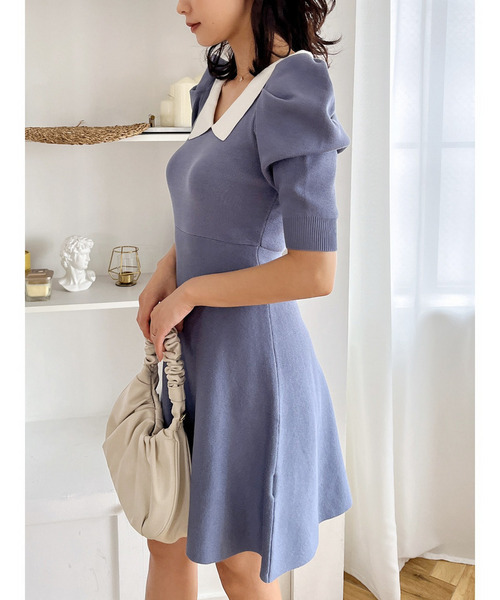 MIIA（ミーア）の「衿付配色ニットフレアワンピース（ワンピース・レディース・ベージュ/ブラック/ブルー/ボルドー・FREE）」の18枚目の写真