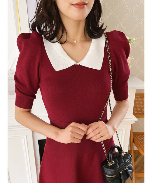 MIIA（ミーア）の「衿付配色ニットフレアワンピース（ワンピース・レディース・ベージュ/ブラック/ブルー/ボルドー・FREE）」の20枚目の写真