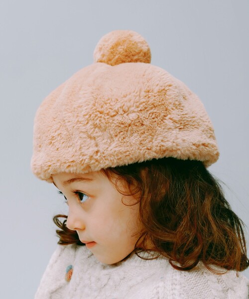 BEAMS mini（ビームスミニ）の「フェイクファー ポンポン ベレー 2024FW（ハンチング/ベレー帽・キッズ・ブラウン/オフホワイト/ブラウン系その他4・ONE SIZE）」の3枚目の写真