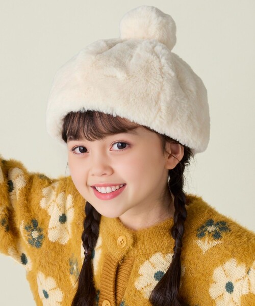 BEAMS mini（ビームスミニ）の「フェイクファー ポンポン ベレー 2024FW（ハンチング/ベレー帽・キッズ・ブラウン/オフホワイト/ブラウン系その他4・ONE SIZE）」の4枚目の写真