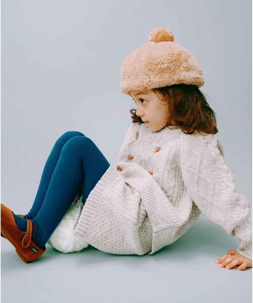 BEAMS mini（ビームスミニ）の「フェイクファー ポンポン ベレー 2024FW（ハンチング/ベレー帽・キッズ・ブラウン/オフホワイト/ブラウン系その他4・ONE SIZE）」の5枚目の写真