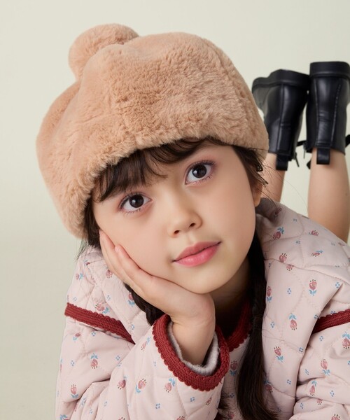 BEAMS mini（ビームスミニ）の「フェイクファー ポンポン ベレー 2024FW（ハンチング/ベレー帽・キッズ・ブラウン/オフホワイト/ブラウン系その他4・ONE SIZE）」の6枚目の写真