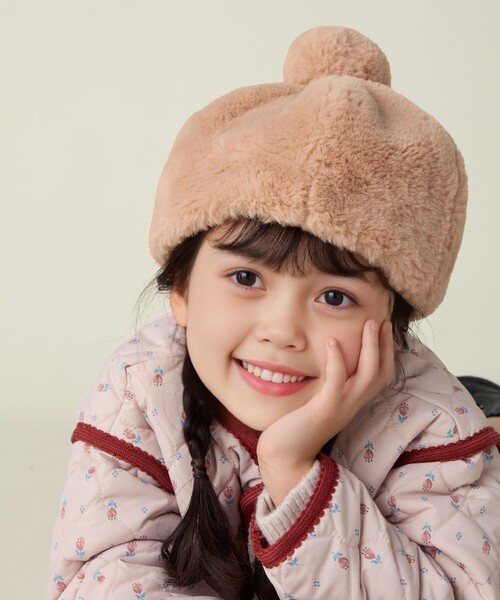 BEAMS mini（ビームスミニ）の「フェイクファー ポンポン ベレー 2024FW（ハンチング/ベレー帽・キッズ・ブラウン/オフホワイト/ブラウン系その他4・ONE SIZE）」の7枚目の写真