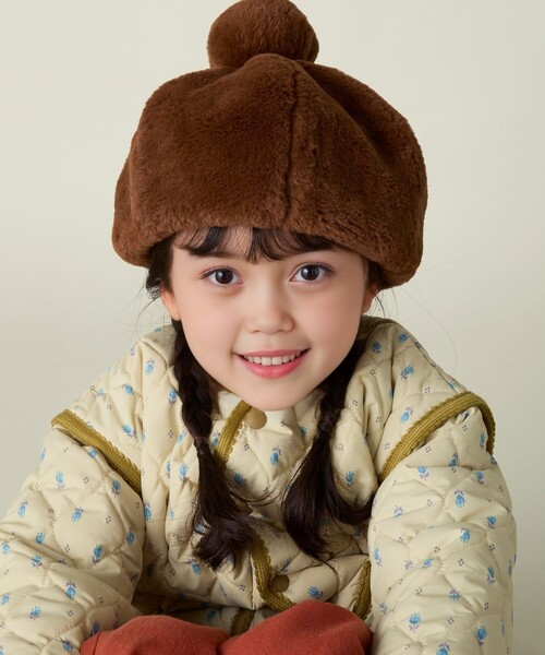 BEAMS mini（ビームスミニ）の「フェイクファー ポンポン ベレー 2024FW（ハンチング/ベレー帽・キッズ・ブラウン/オフホワイト/ブラウン系その他4・ONE SIZE）」の8枚目の写真