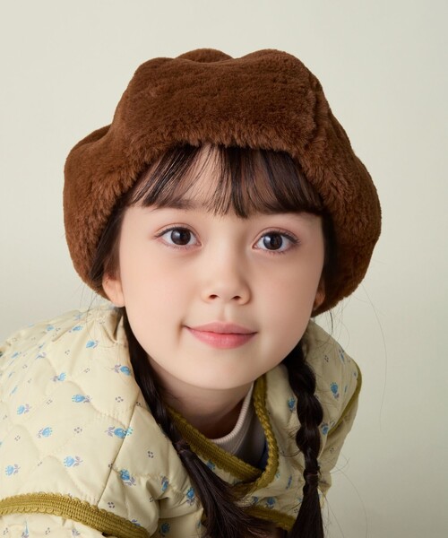 BEAMS mini（ビームスミニ）の「フェイクファー ポンポン ベレー 2024FW（ハンチング/ベレー帽・キッズ・ブラウン/オフホワイト/ブラウン系その他4・ONE SIZE）」の9枚目の写真