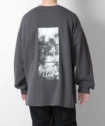 ドレープとろみ オーバーサイズ ワンポイント / フロントプリント / バックプリント ビッグシルエット ダンボールニット プルオーバースウェット