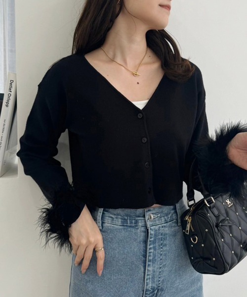 one after another NICE CLAUP(ワンアフターアナザーナイスクラップ)の「マラボーカーディガン(カーディガン/ボレロ・レディース・サックスブルー/ピンク/ブラック/アイボリー・FREE)」の14枚目の写真