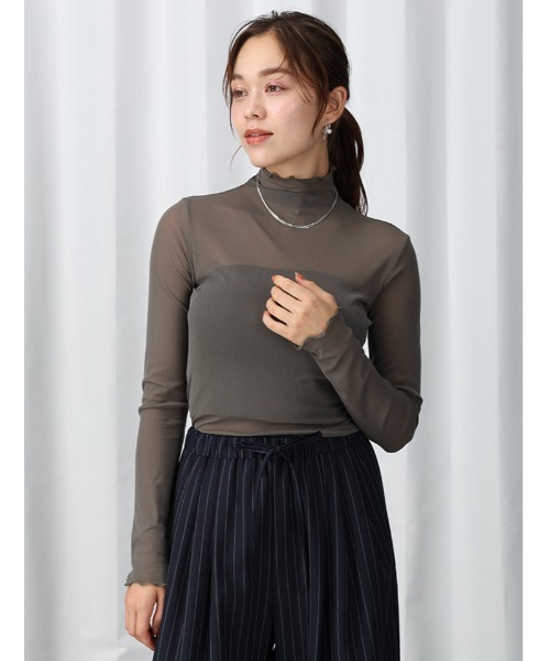 【未使用】Deuxieme Classe シアーハイネックトップス　ブラック セール】シアーハイネックプルオーバー（Tシャツ/カットソー）｜fifth