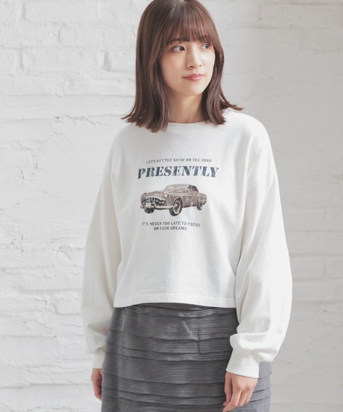Honeys（ハニーズ）の「ショート丈ゆるトップス（Tシャツ/カットソー・レディース・杢グレー/アイボリー/スミクロ/レッド/グリーン・S/M/L）」の7枚目の写真