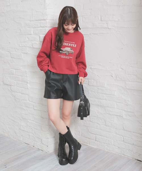 Honeys（ハニーズ）の「ショート丈ゆるトップス（Tシャツ/カットソー・レディース・杢グレー/アイボリー/スミクロ/レッド/グリーン・S/M/L）」の10枚目の写真