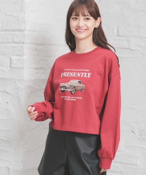 Honeys（ハニーズ）の「ショート丈ゆるトップス（Tシャツ/カットソー・レディース・杢グレー/アイボリー/スミクロ/レッド/グリーン・S/M/L）」の13枚目の写真
