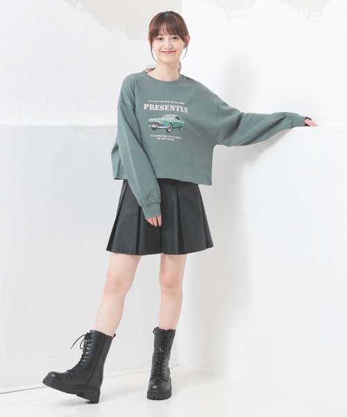 Honeys（ハニーズ）の「ショート丈ゆるトップス（Tシャツ/カットソー・レディース・杢グレー/アイボリー/スミクロ/レッド/グリーン・S/M/L）」の14枚目の写真