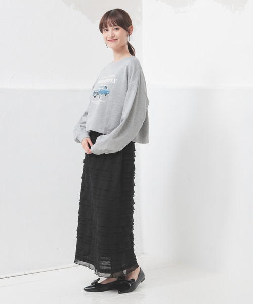 Honeys（ハニーズ）の「ショート丈ゆるトップス（Tシャツ/カットソー・レディース・杢グレー/アイボリー/スミクロ/レッド/グリーン・S/M/L）」の17枚目の写真