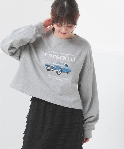 Honeys（ハニーズ）の「ショート丈ゆるトップス（Tシャツ/カットソー・レディース・杢グレー/アイボリー/スミクロ/レッド/グリーン・S/M/L）」の18枚目の写真