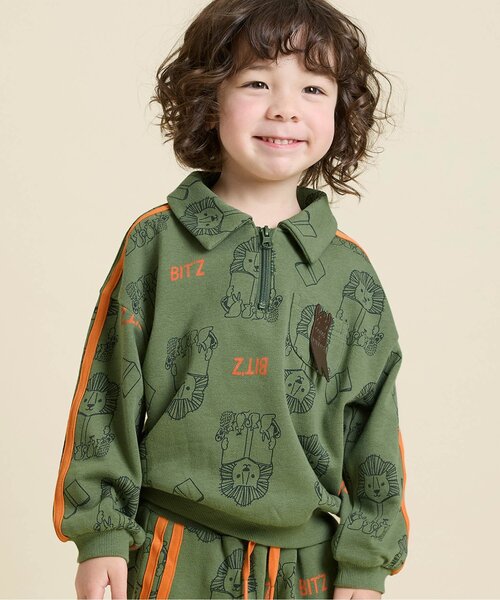BIT'Z（ビッツ）の「【セットアップ可】音符柄&動物読書柄ハーフジッププルオーバー（スウェット・キッズ・グレー/ターコイズブルー/キナリ/カーキ・80/90/95/100/110/120）」の3枚目の写真