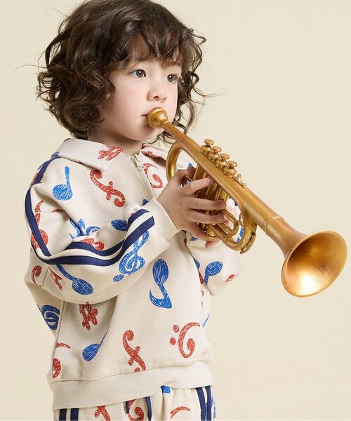 BIT'Z（ビッツ）の「【セットアップ可】音符柄&動物読書柄ハーフジッププルオーバー（スウェット・キッズ・グレー/ターコイズブルー/キナリ/カーキ・80/90/95/100/110/120）」の2枚目の写真