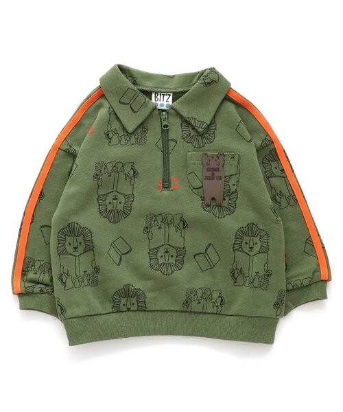 BIT'Z（ビッツ）の「【セットアップ可】音符柄&動物読書柄ハーフジッププルオーバー（スウェット・キッズ・グレー/ターコイズブルー/キナリ/カーキ・80/90/95/100/110/120）」の8枚目の写真