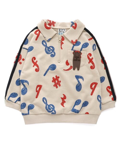 BIT'Z（ビッツ）の「【セットアップ可】音符柄&動物読書柄ハーフジッププルオーバー（スウェット・キッズ・グレー/ターコイズブルー/キナリ/カーキ・80/90/95/100/110/120）」の16枚目の写真