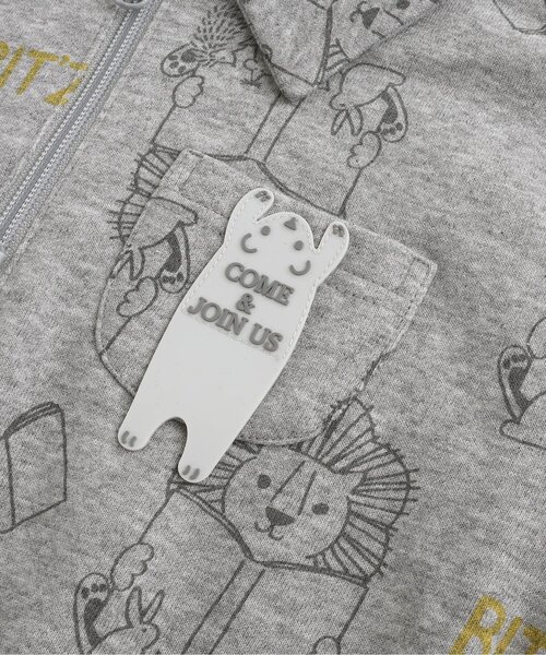 BIT'Z（ビッツ）の「【セットアップ可】音符柄&動物読書柄ハーフジッププルオーバー（スウェット・キッズ・グレー/ターコイズブルー/キナリ/カーキ・80/90/95/100/110/120）」の22枚目の写真