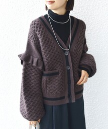 【WEB限定】袖 フリル チルデン ケーブル ライン カーディガン