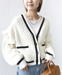 【WEB限定】袖 フリル チルデン ケーブル ライン カーディガン