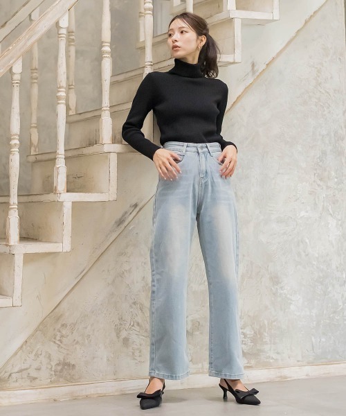 QUEENS COURT(クイーンズコート)の「リボンモチーフワイドデニム≪洗濯機で洗える≫(デニムパンツ・レディース・ブルー・M/S)」の5枚目の写真