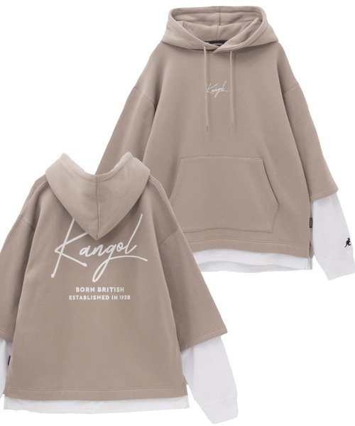 KANGOL（カンゴール）の「KANGOL裏起毛フェイクレイヤードパーカー（パーカー・メンズ・ブラック/グレイッシュベージュ/ブルーグリーン・XL/L/M）」の2枚目の写真