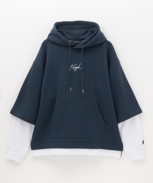 KANGOL（カンゴール）の「KANGOL裏起毛フェイクレイヤードパーカー（パーカー・メンズ・ブラック/グレイッシュベージュ/ブルーグリーン・XL/L/M）」の5枚目の写真
