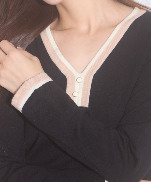 tocco closet(トッコ クローゼット)の「【ZOZO限定】配色Vネックニットトップス(ニット/セーター・レディース・ベージュ/ブラック/ライトブルー/オフホワイト・M)」の8枚目の写真