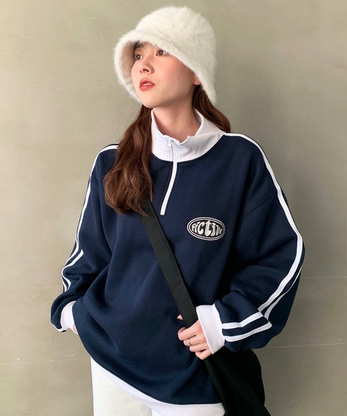 SHEPP（シープ）の「裏起毛ハーフジップジャージスウェット（スウェット・レディース・オレンジ/ネイビー・M/L）」の2枚目の写真