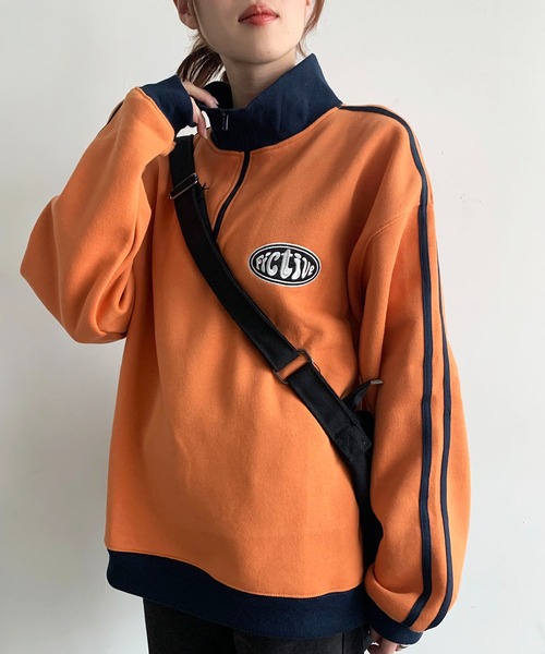 SHEPP（シープ）の「裏起毛ハーフジップジャージスウェット（スウェット・レディース・オレンジ/ネイビー・M/L）」の3枚目の写真