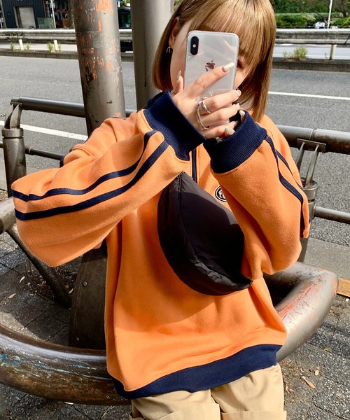 SHEPP（シープ）の「裏起毛ハーフジップジャージスウェット（スウェット・レディース・オレンジ/ネイビー・M/L）」の5枚目の写真
