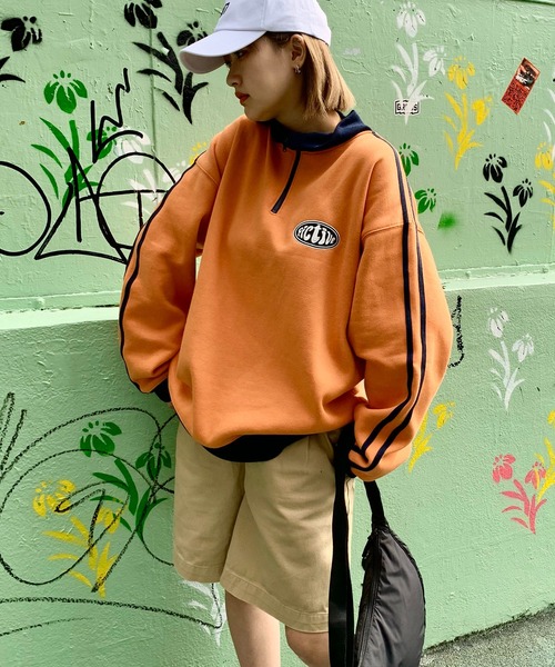 SHEPP（シープ）の「裏起毛ハーフジップジャージスウェット（スウェット・レディース・オレンジ/ネイビー・M/L）」の11枚目の写真