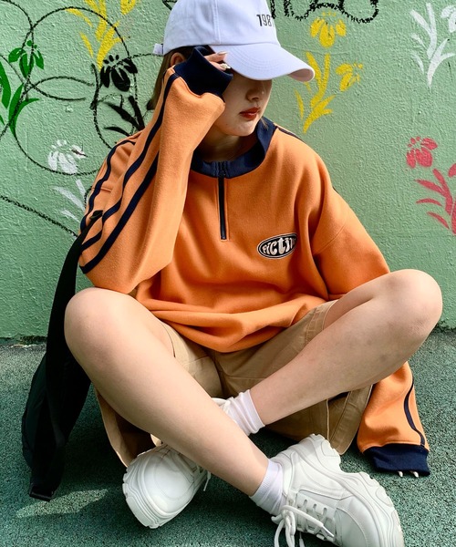 SHEPP（シープ）の「裏起毛ハーフジップジャージスウェット（スウェット・レディース・オレンジ/ネイビー・M/L）」の13枚目の写真