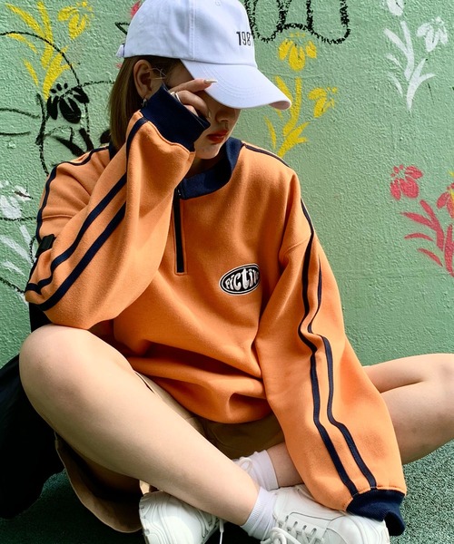 SHEPP（シープ）の「裏起毛ハーフジップジャージスウェット（スウェット・レディース・オレンジ/ネイビー・M/L）」の15枚目の写真