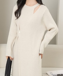 フェイクレイヤード マキシ丈 リブ ニット ワンピース