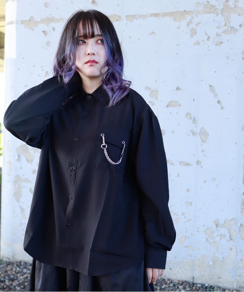 Bling Leads(ブリングリーズ)の「Z)【BLINGLEADS】ABM21890 チェーン付きポケットシャツ(シャツ/ブラウス・メンズ・ホワイト/ブラック・FREE)」の4枚目の写真