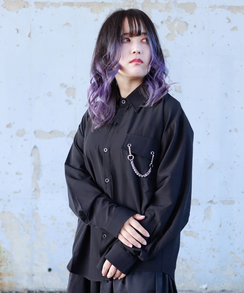 Bling Leads(ブリングリーズ)の「Z)【BLINGLEADS】ABM21890 チェーン付きポケットシャツ(シャツ/ブラウス・メンズ・ホワイト/ブラック・FREE)」の5枚目の写真