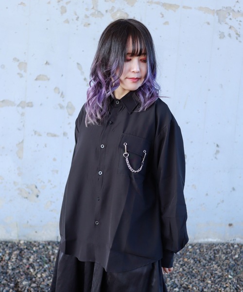 Bling Leads(ブリングリーズ)の「Z)【BLINGLEADS】ABM21890 チェーン付きポケットシャツ(シャツ/ブラウス・メンズ・ホワイト/ブラック・FREE)」の6枚目の写真